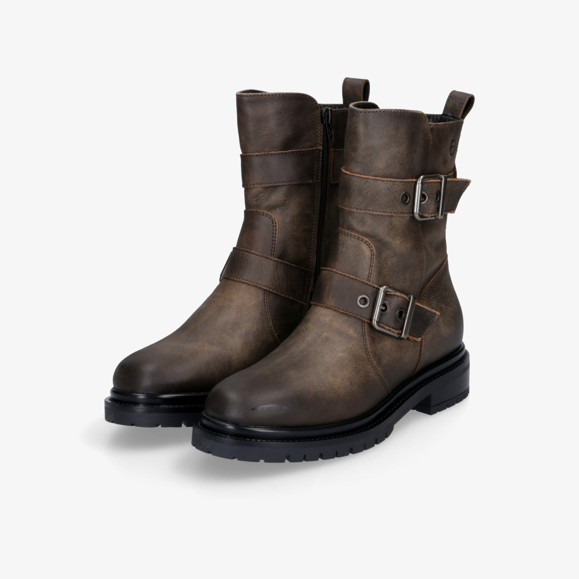 Robuste braune Biker-Stiefel mit verstellbaren Schnallen und rutschfester Sohle, langlebig und komfortabel