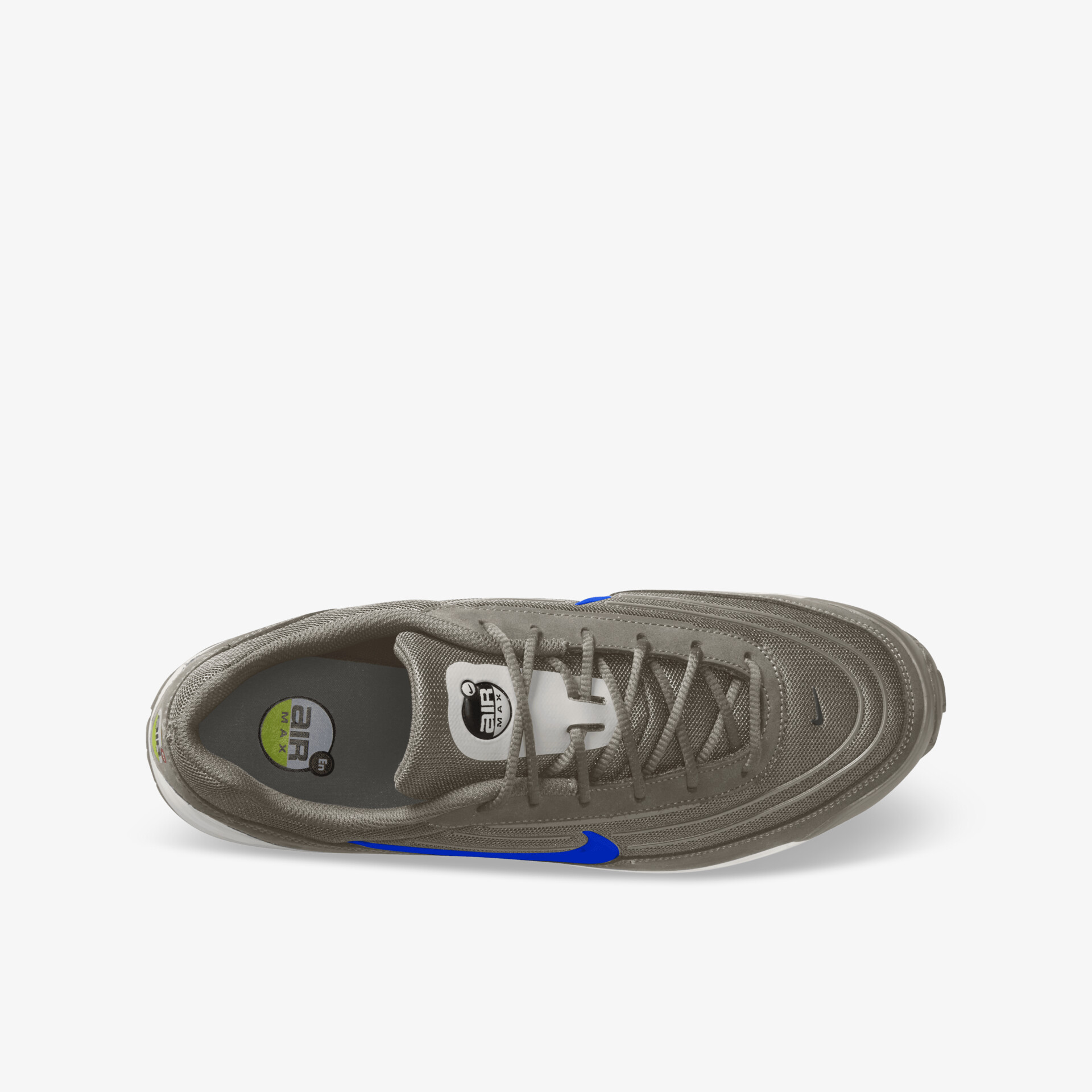 Grauer Sneaker mit blauem Logo, bequeme Passform und atmungsaktivem Material, dynamisches und stylisches Design