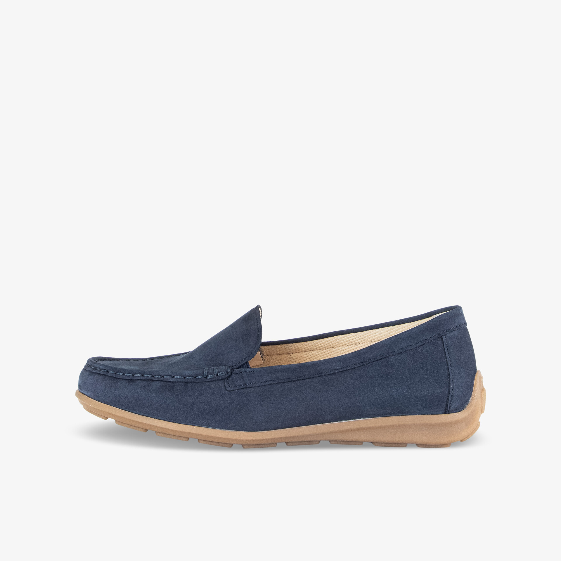 Eleganter blauer Loafer mit rutschfester Sohle, ideal für Freizeit und Büro.