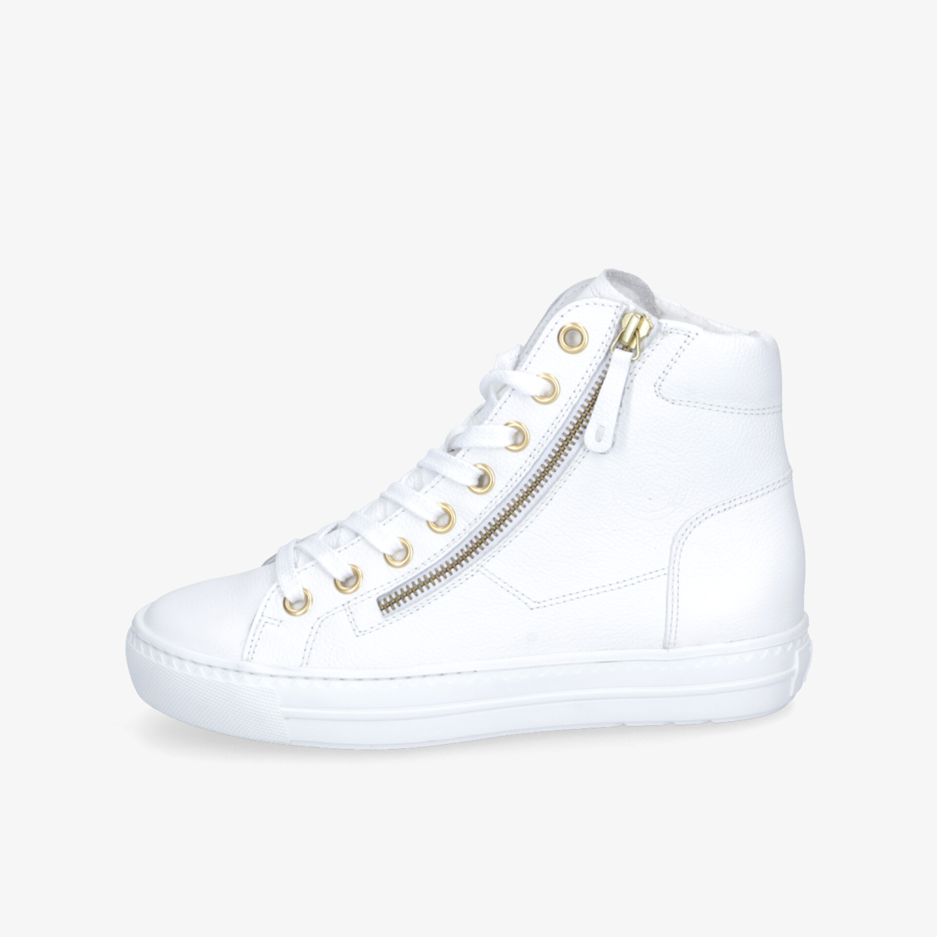 Weißer Sneaker mit hohem Schnitt, Reißverschluss und Schnürsenkeln für sportlichen und bequemen Tragekomfort