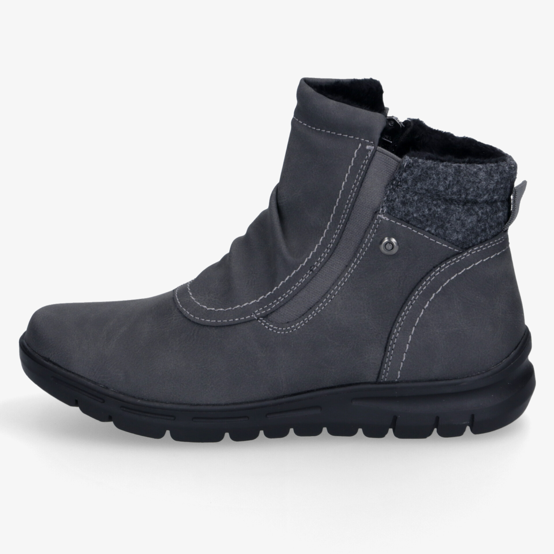 Komfortabler grauer Winterstiefel mit warmem Innenfutter, rutschfester Sohle und praktischem seitlichem Reißverschluss