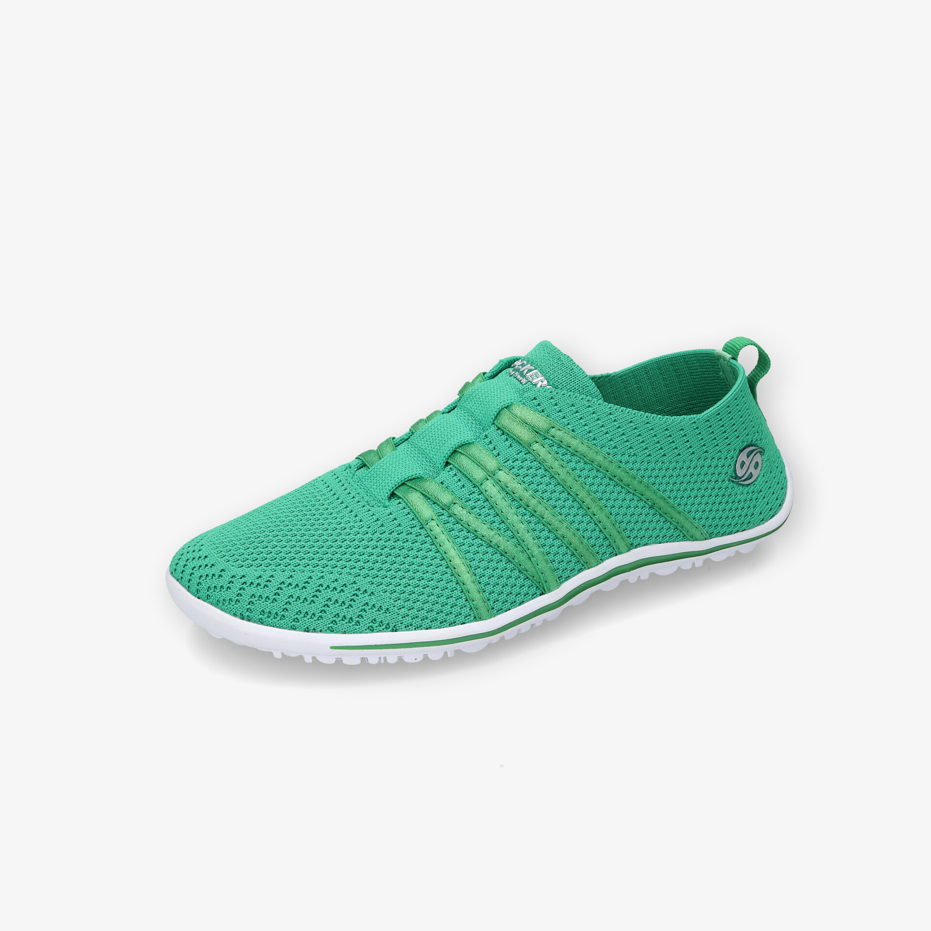 Leichter, atmungsaktiver grüner Sportschuh mit elastischem Design und rutschfester weißer Sohle