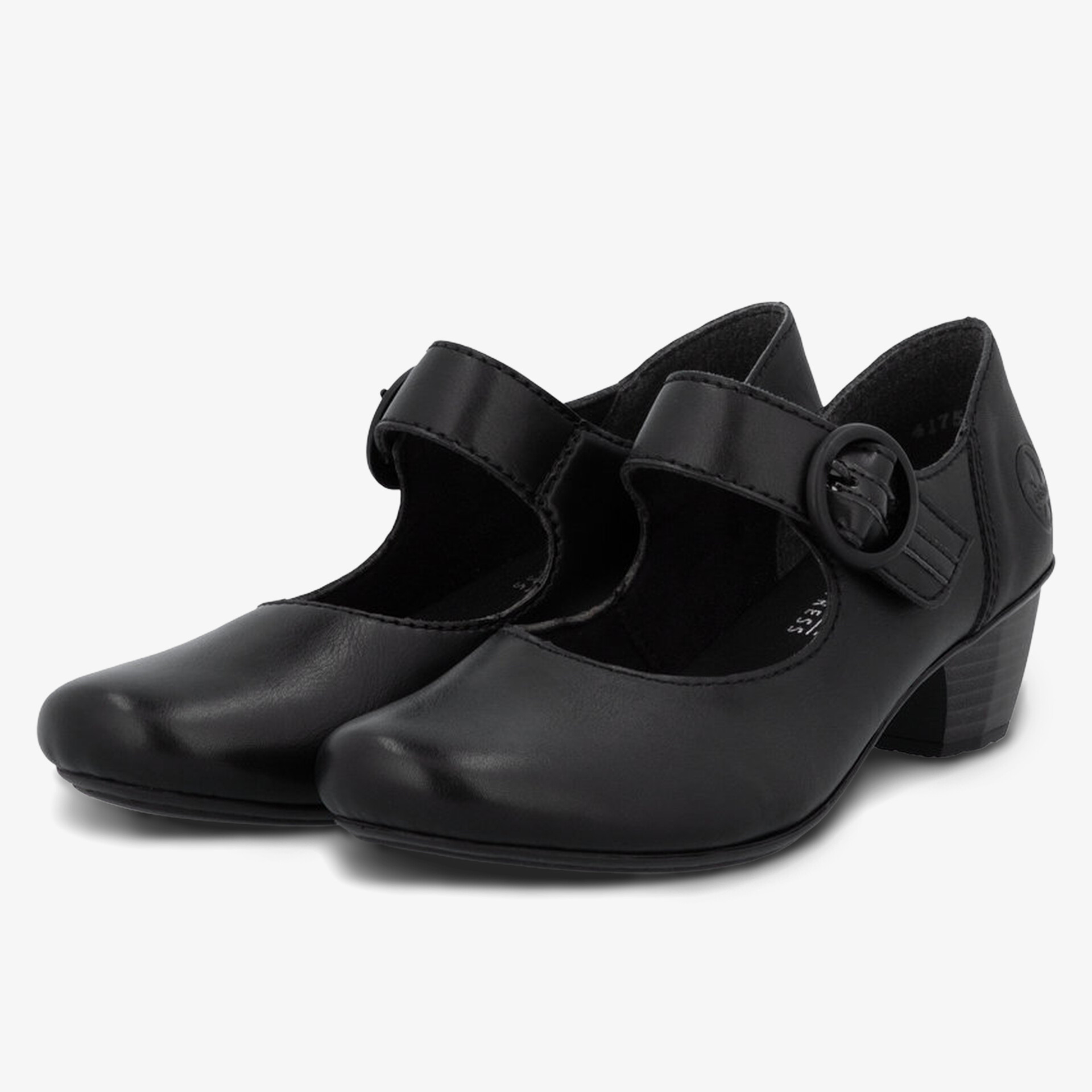 Elegante schwarze Lederschuhe mit Riemenverschluss und mittelhohem Absatz, bequem und vielseitig tragbar