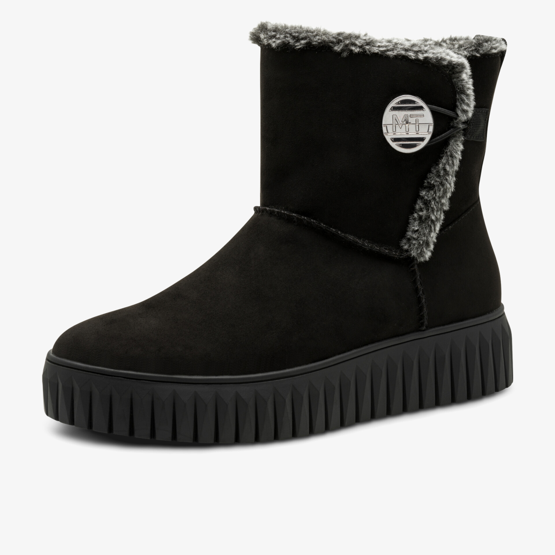 Schwarzer Schlupfstiefel mit weichem Kunstfellfutter und rutschfester, robuster Sohle für Komfort und Wärme