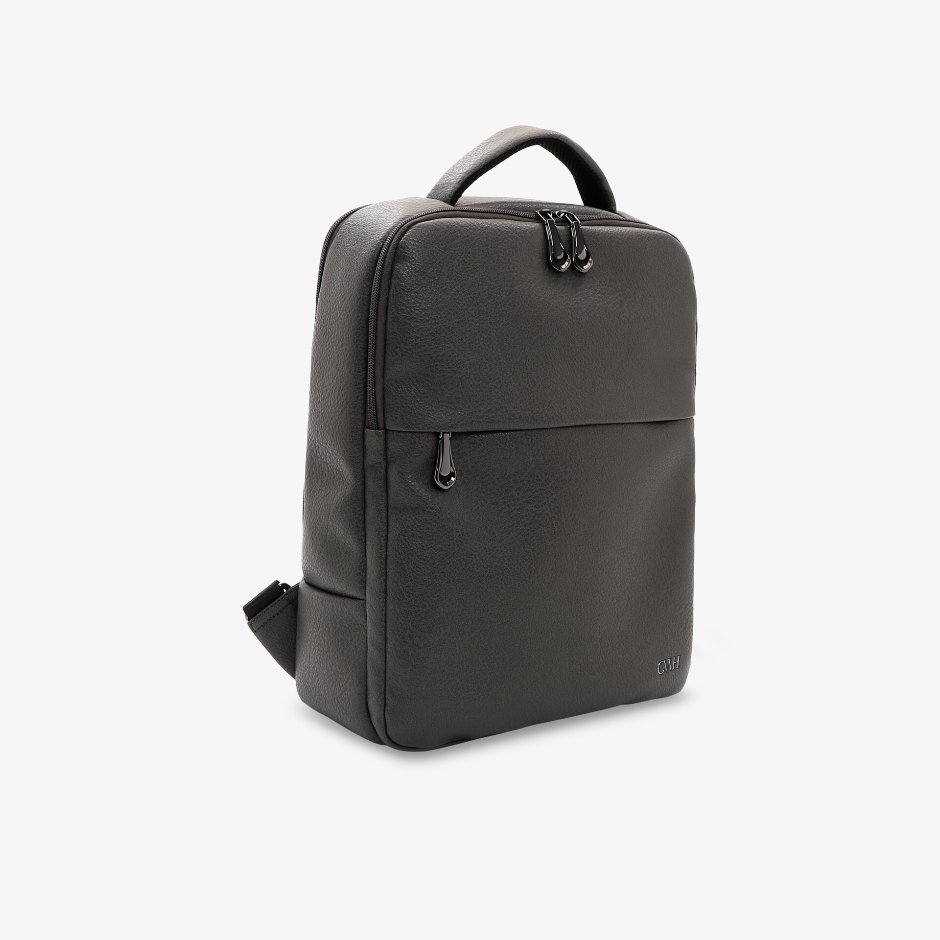 Eleganter schwarzer Rucksack mit geschlossenem Hauptfach und praktischer Fronttasche, kompakt und robust