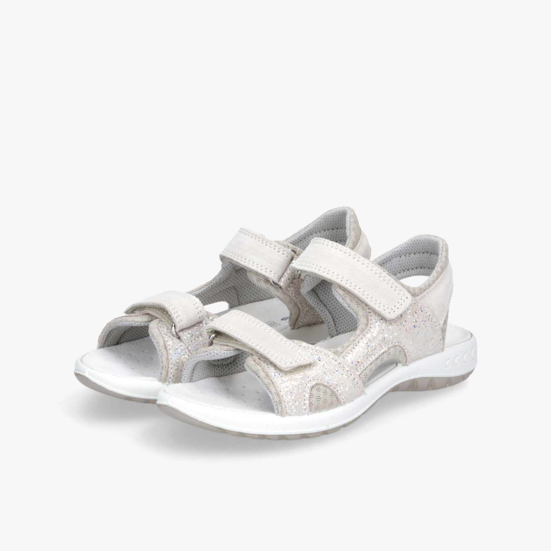 Sportliche weiße Sandalen mit verstellbaren Klettverschlüssen und rutschfester Sohle, bequem und flexibel