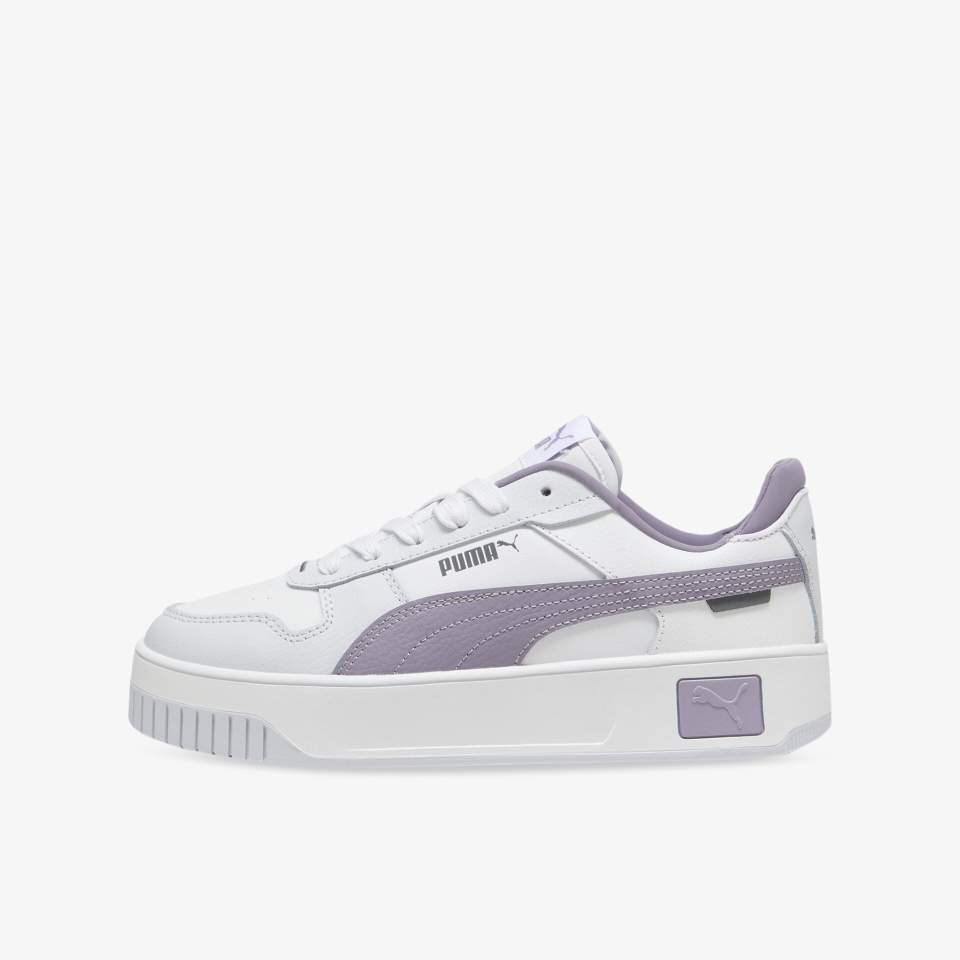 Weiß-lila Puma Sneaker mit dicker Plattformsohle und schnürbarem, sportlichem Design