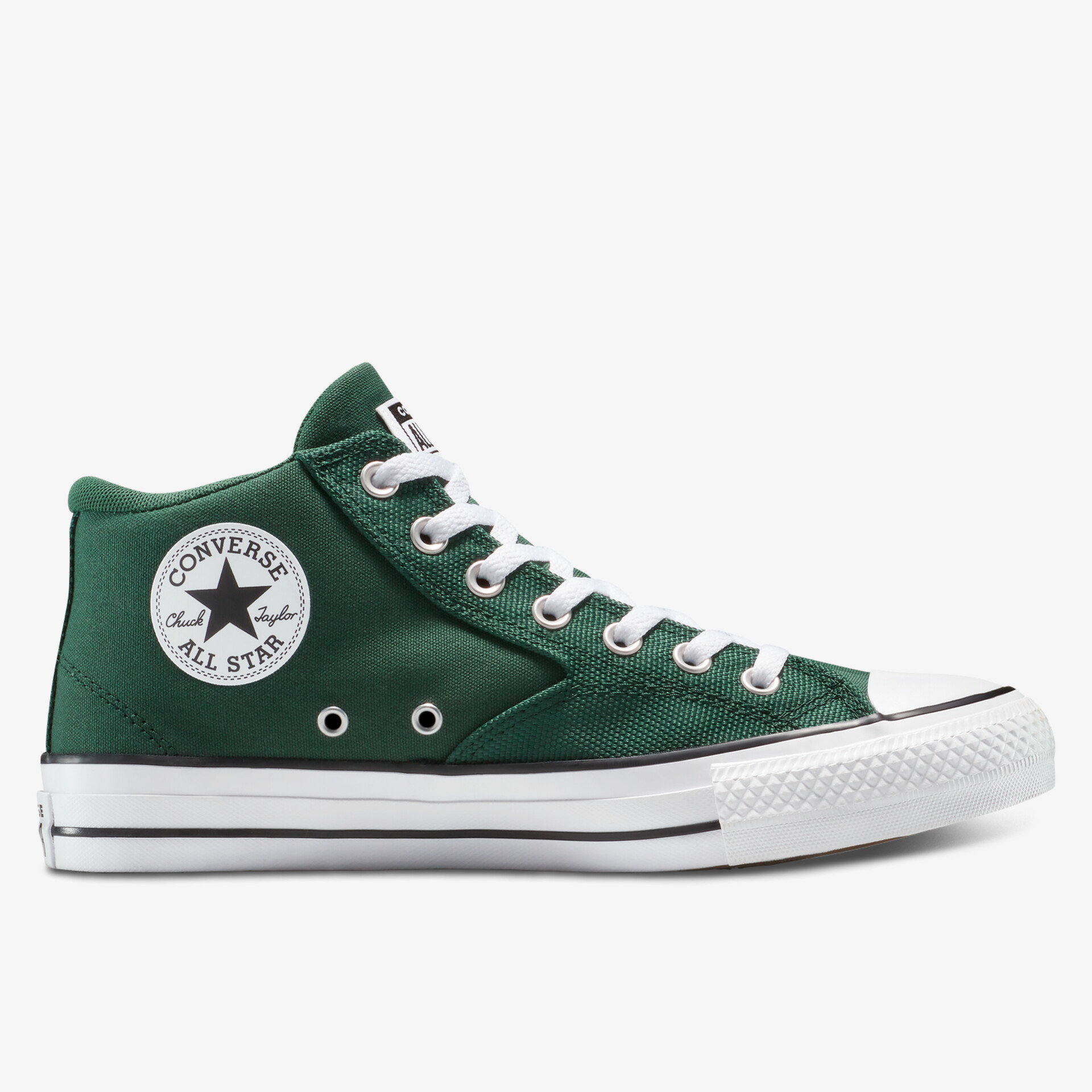 Grüner Sneaker mit hohem Schaft, weißer Sohle und klassischer Schnürung aus robustem Canvas Material