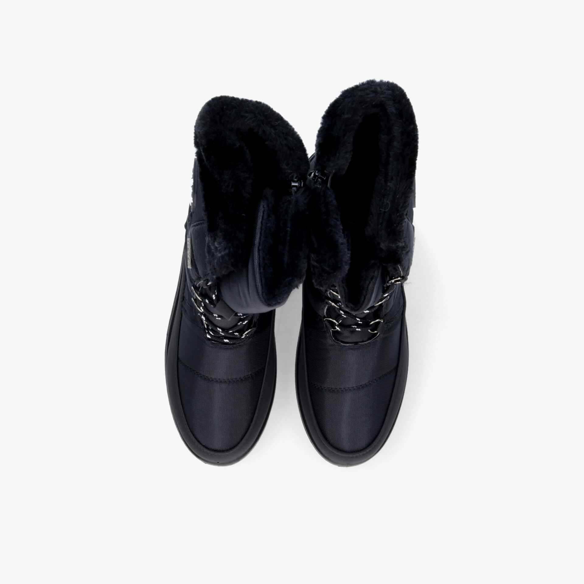 Schwarze Winterstiefel mit weichem Fellkragen, wasserabweisend und rutschfester Sohle für optimalen Komfort