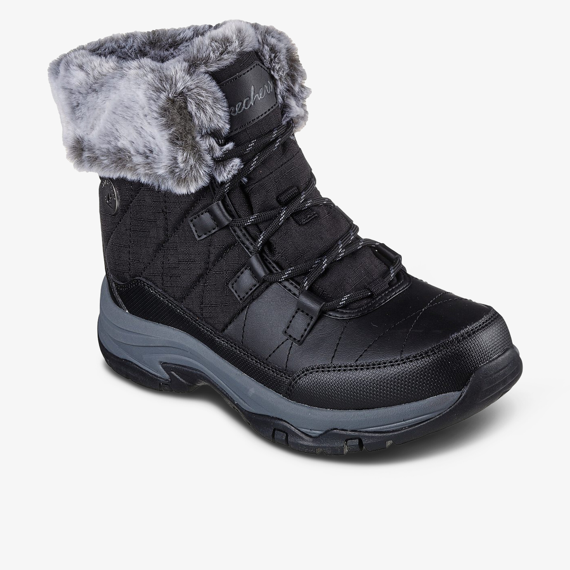 Wasserdichter Winterstiefel mit warmem Fellbesatz, rutschfester Sohle und verstellbarer Schnürung für sicheren Halt