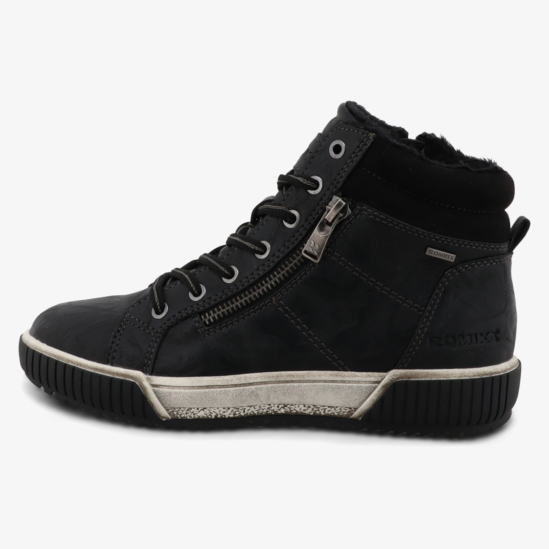 Schwarzer Sneaker-Stiefel mit Reißverschluss, warm gefüttert und rutschfester Sohle, komfortabel und modern