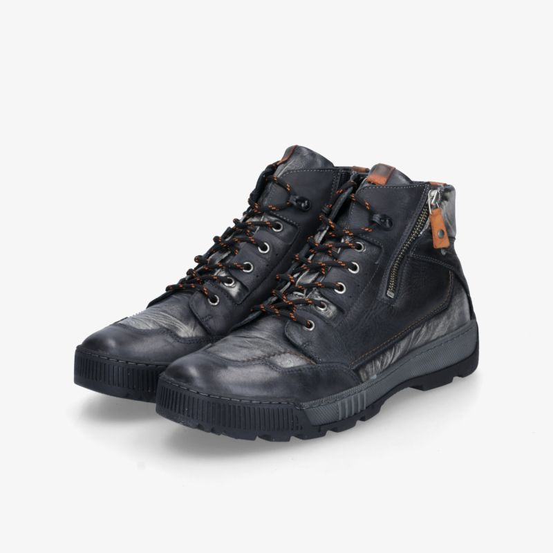 Robuste schwarze Winterstiefel mit Reißverschluss und Schnürsenkeln, rutschfeste Profilsohle für sicheren Halt