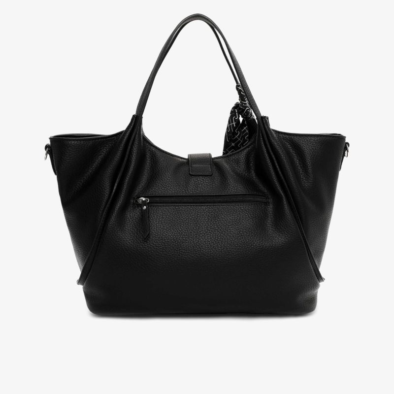 Schwarze geräumige Handtasche mit Schulterriemen und Reißverschluss, elegantes glattes Material