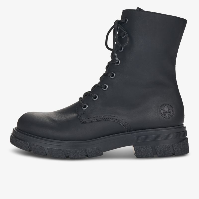 Robuste schwarze Lederboots mit hohem Schaft, Schnürung und rutschfester Profilsohle für sicheren Halt