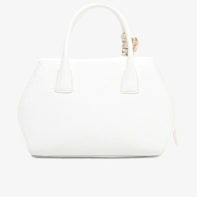 Weiße elegante Handtasche mit glattem Material und großen Tragegriffen, moderne und vielseitige Optik