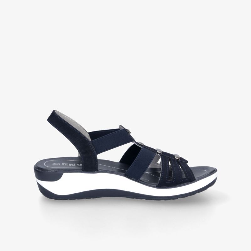 Elegante dunkelblaue Sandale mit bequemer rutschfester Sohle und atmungsaktivem Design für den Alltag.