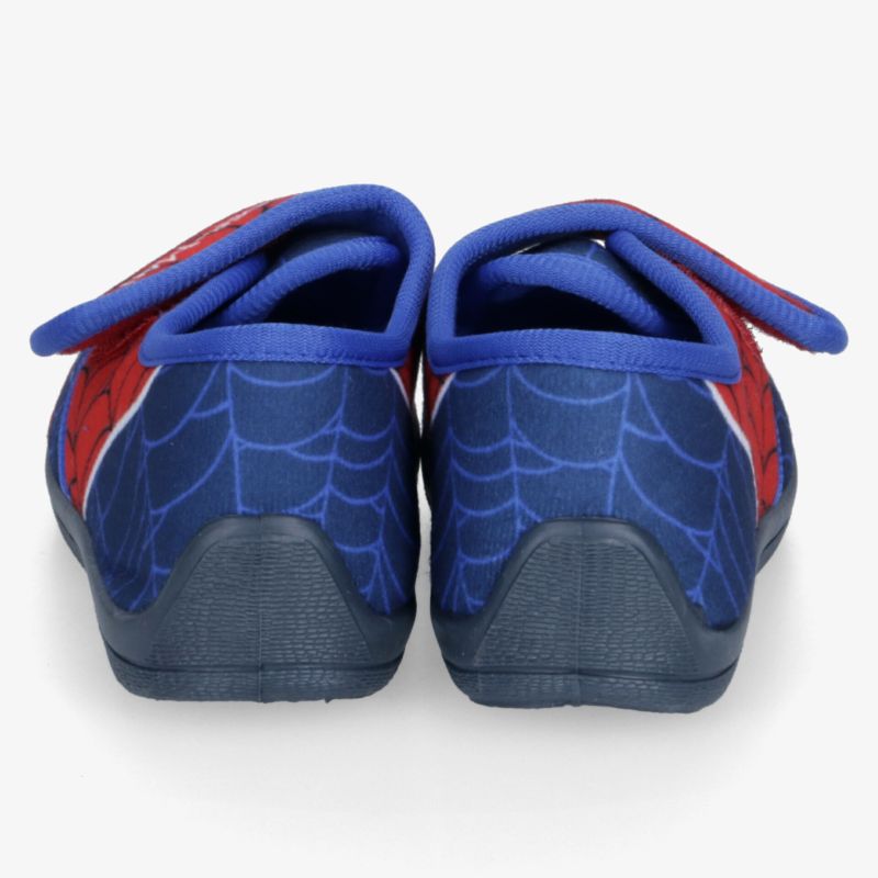 Rückansicht robuster, bequemer Kinderschuhe mit flexiblem Verschluss und rutschfester Sohle in blau und rot
