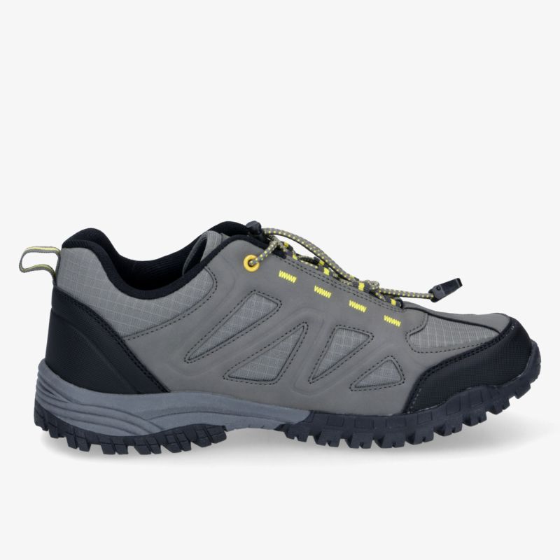 Graue Trekkingschuhe mit robustem Profil und hohem Tragekomfort, ideal für Outdoor-Abenteuer.