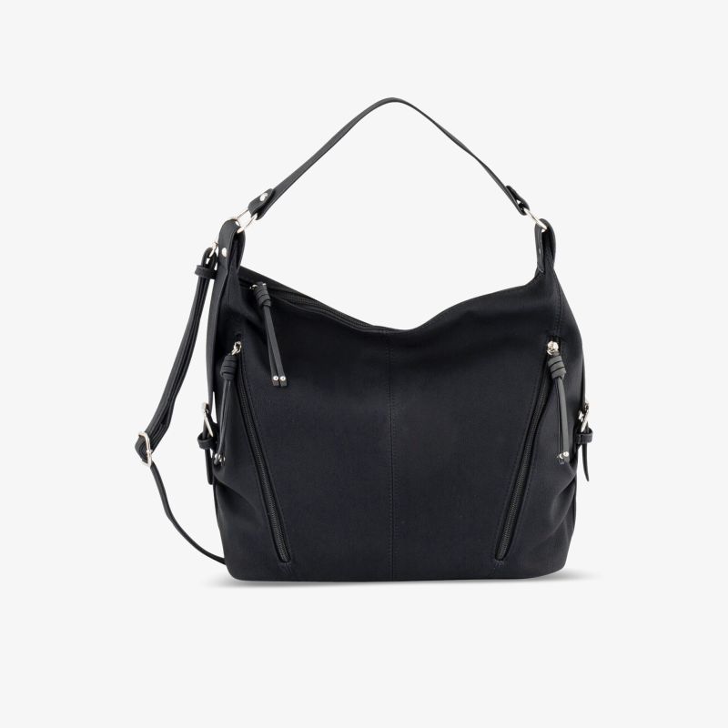 Moderne schwarze Schultertasche mit großem Stauraum, praktischen Reißverschlusstaschen und komfortablem Tragegriff