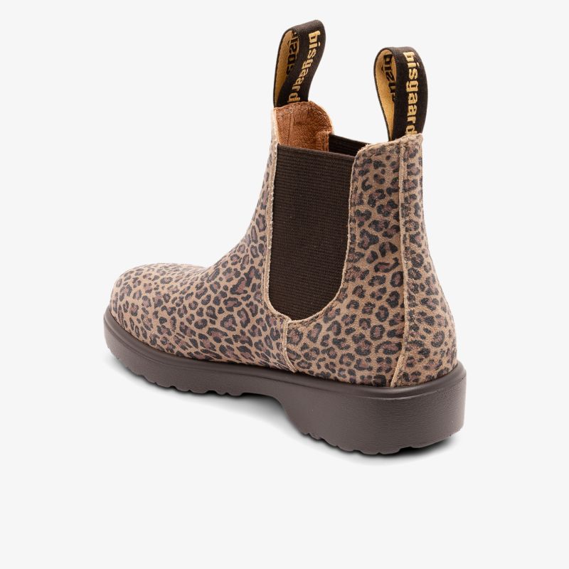 Robuster Chelsea Boot mit elastischen Seiteneinsätzen und rutschfester Profilsohle im angesagten Leopardenmuster hinten
