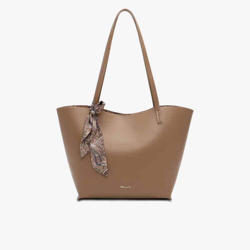 Elegante braune Schultertasche mit schlichtem Design und dekorativem Tuch für vielseitigen Alltagslook