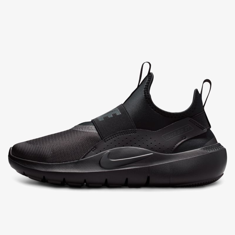 Schwarzer sportlicher Schuh mit elastischem Material und gepolsterter Sohle für hohen Tragekomfort