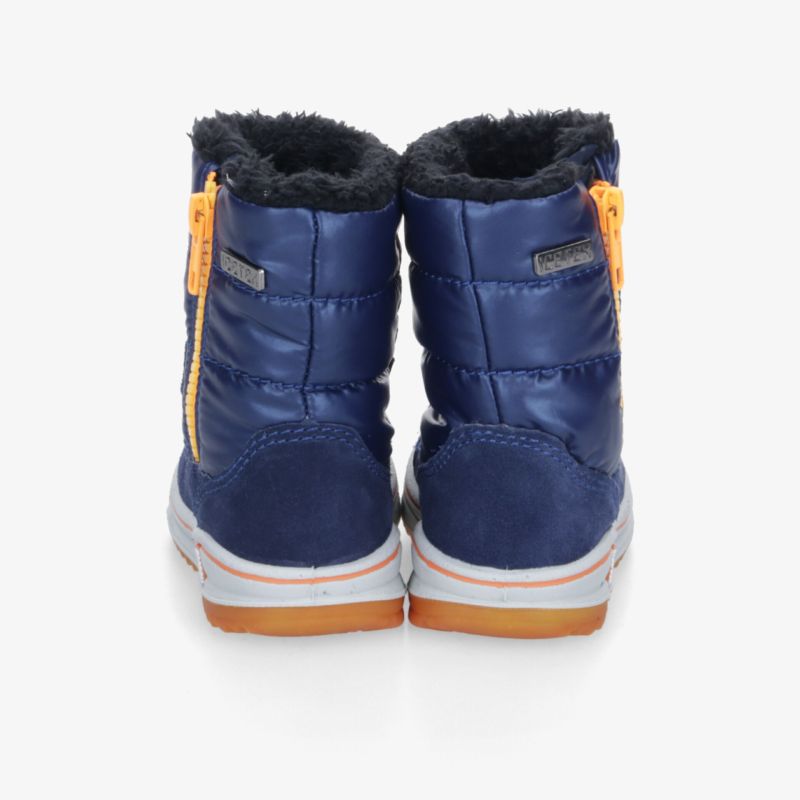 Robuste blaue Winterstiefel mit wärmendem Innenfutter und rutschfester Sohle, Rückansicht