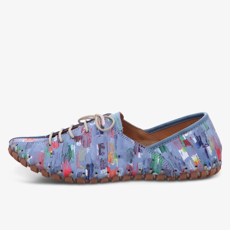Bunter Schuh mit flexibler, rutschfester Sohle und gemütlichem Tragekomfort. Modern und verspielt.