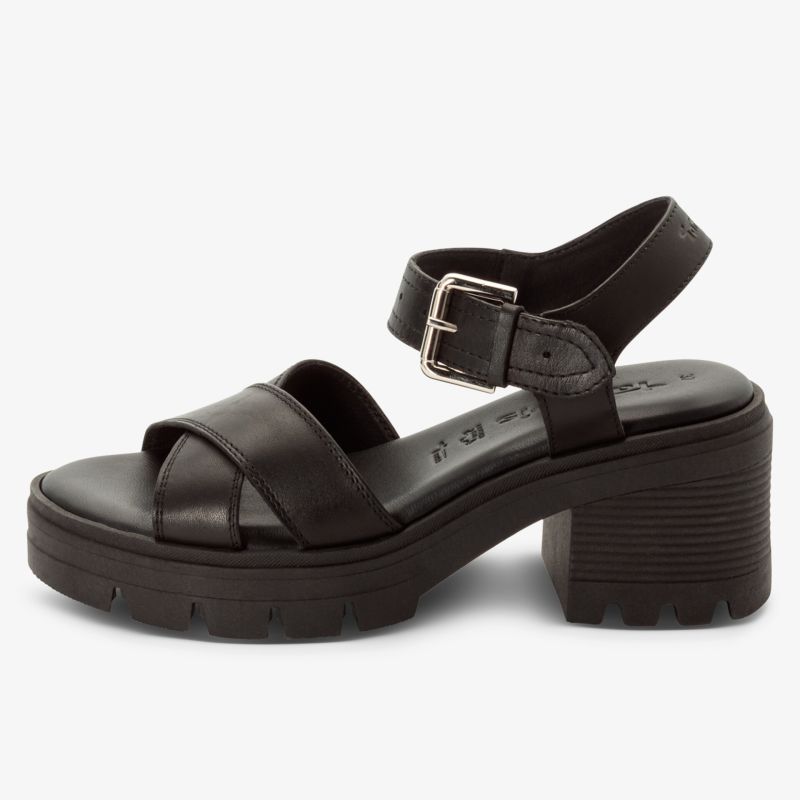 Schwarze Sandale mit verstellbarer Schnalle und stabilem Blockabsatz für komfortables und modisches Tragen