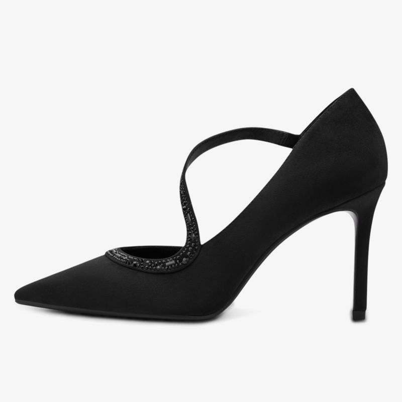Eleganter schwarzer Pumps mit hohem Absatz und kreuzendem Riemen für stilvollen Auftritt
