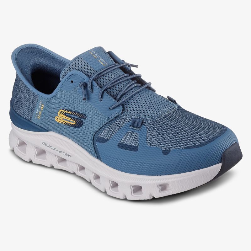 Sportlicher blauer Schuh mit weißer Sohle für maximalen Komfort.