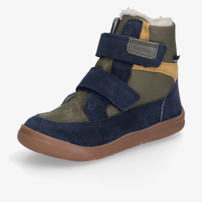 Moderner hoher Sneaker aus Leder mit zwei Klettverschlüssen und rutschfester brauner Gummisohle, bequeme Passform