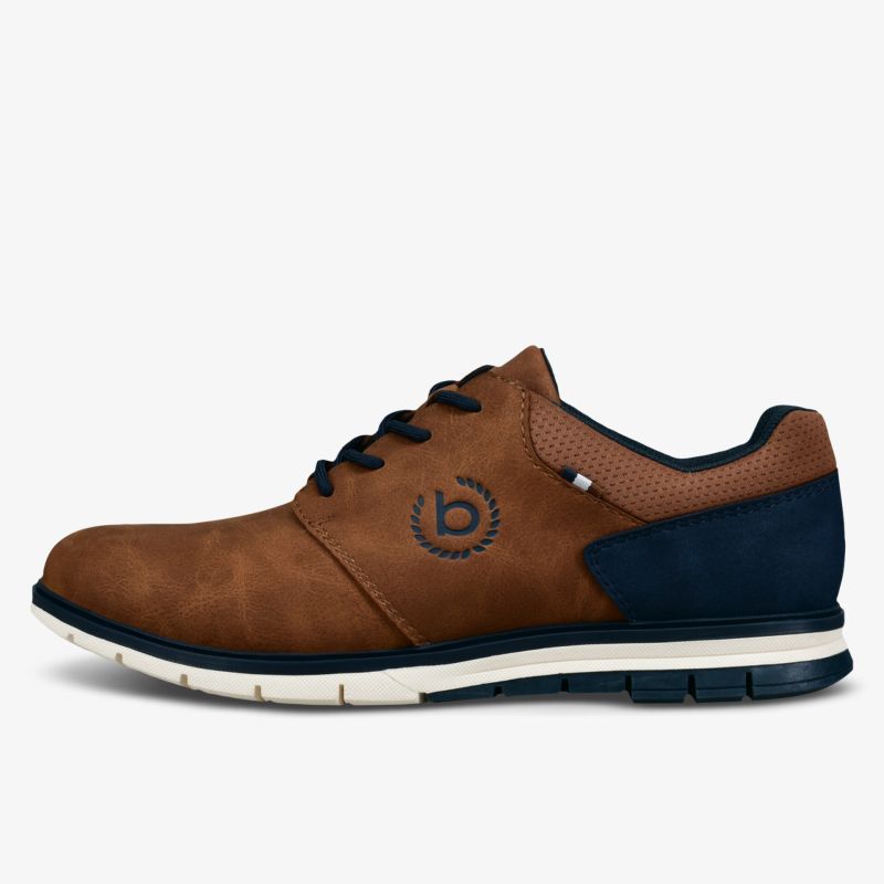 Eleganter brauner Schuh mit blauen Akzenten und bequemer Sohle