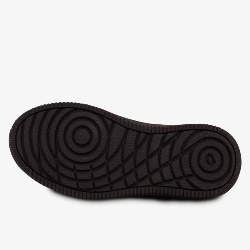 Robuste schwarze Schuhsohle mit rutschfestem Profil und runden Mustern für optimale Bodenhaftung