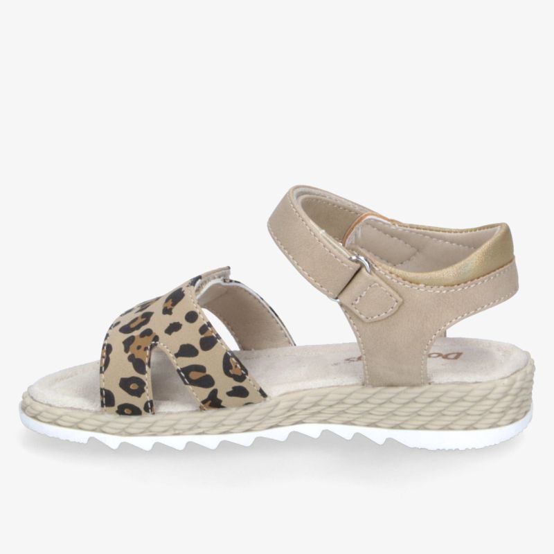 Modische beige Sandale mit Leopardenmuster, verstellbarem Klettverschluss und rutschfester Sohle für hohen Tragekomfort