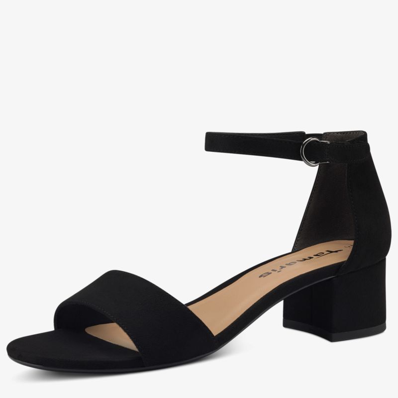 Eleganter schwarzer Blockabsatzschuh mit Riemchen, ideal für Komfort und stilvolle Anlässe.