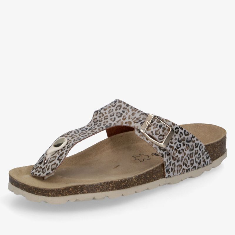 Bequeme Sandale mit verstellbarer Schnalle, weichem Fußbett und modischem Leopardenmuster in klarer Seitenansicht