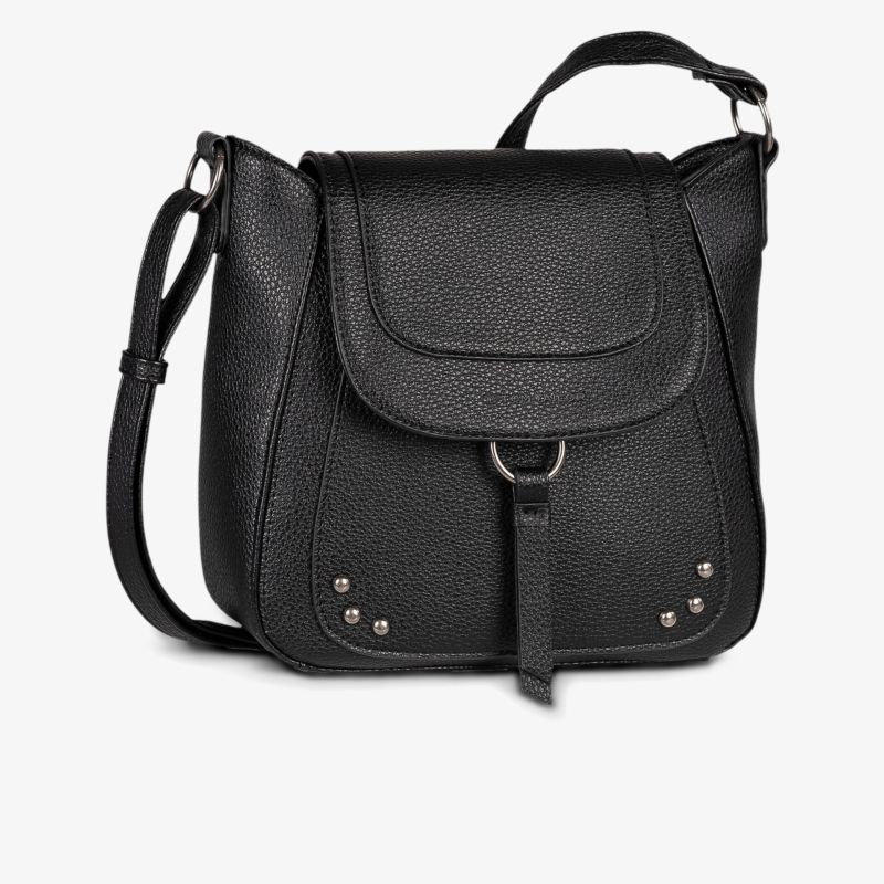 Elegante schwarze Crossbody Tasche aus hochwertigem Kunstleder mit verstellbarem Schultergurt und dekorativen Details