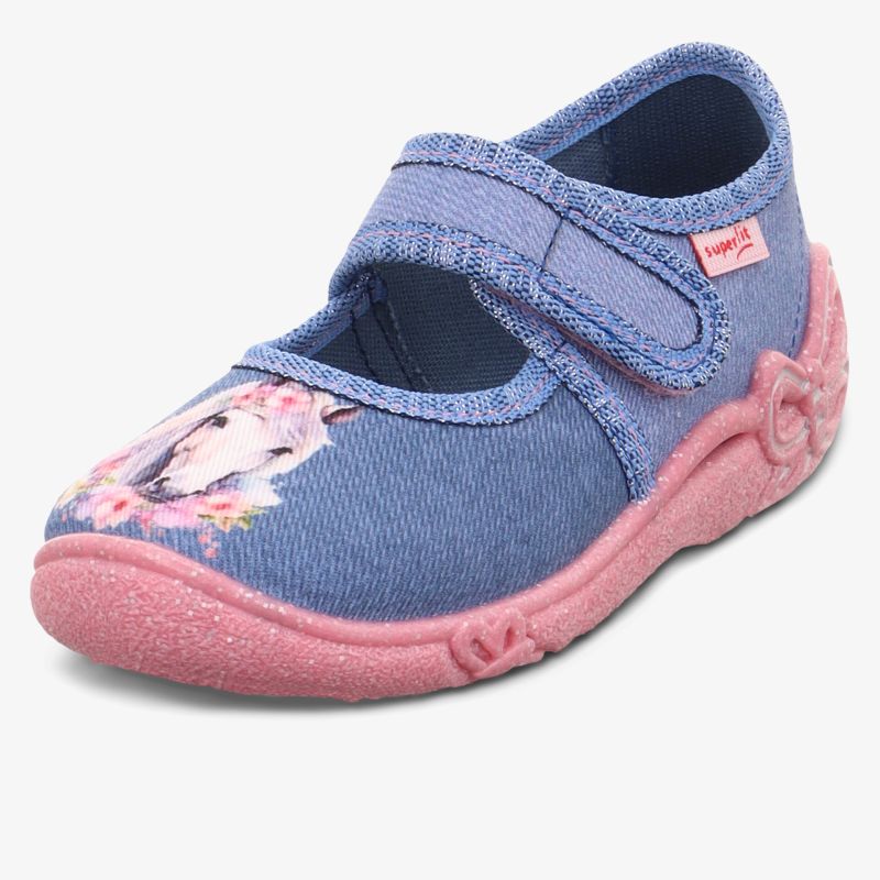 Bequemer Kinderschuh mit Klettverschluss in Blau und Rosa, robust und rutschfest für Alltag