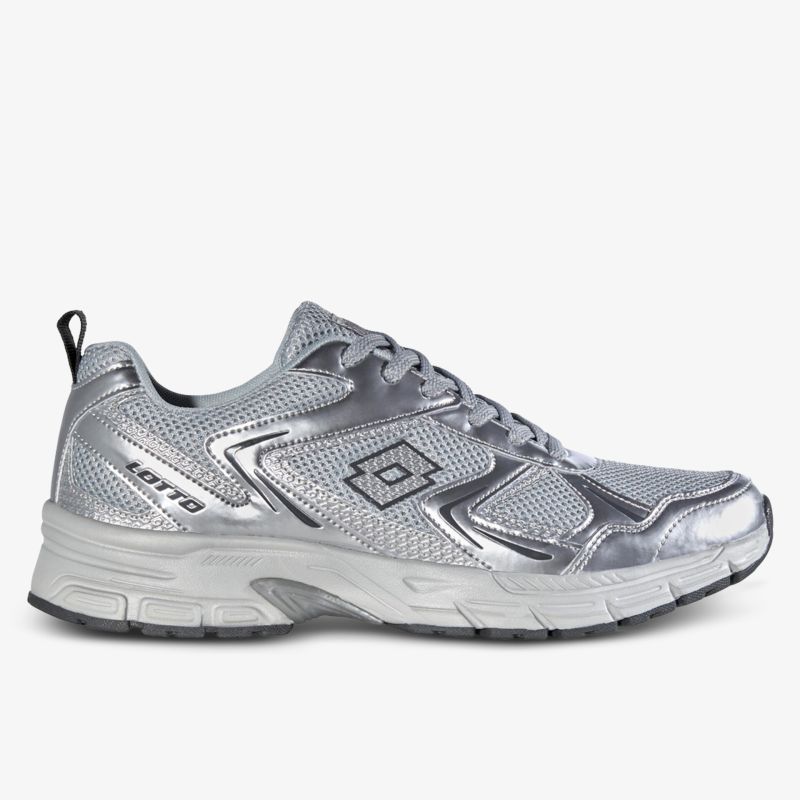 Silberner Sneaker von Lotto mit sportlichem Design und atmungsaktivem Material.