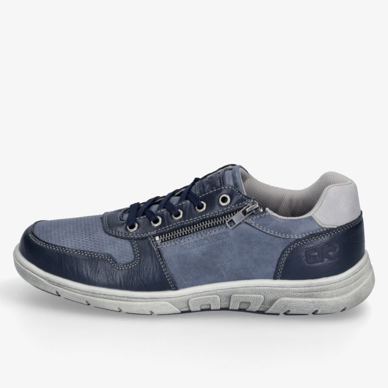 Bequemer blauer Freizeitschuh mit seitlicher Ansicht, rutschfester Sohle und flexibler Passform für hohen Tragekomfort