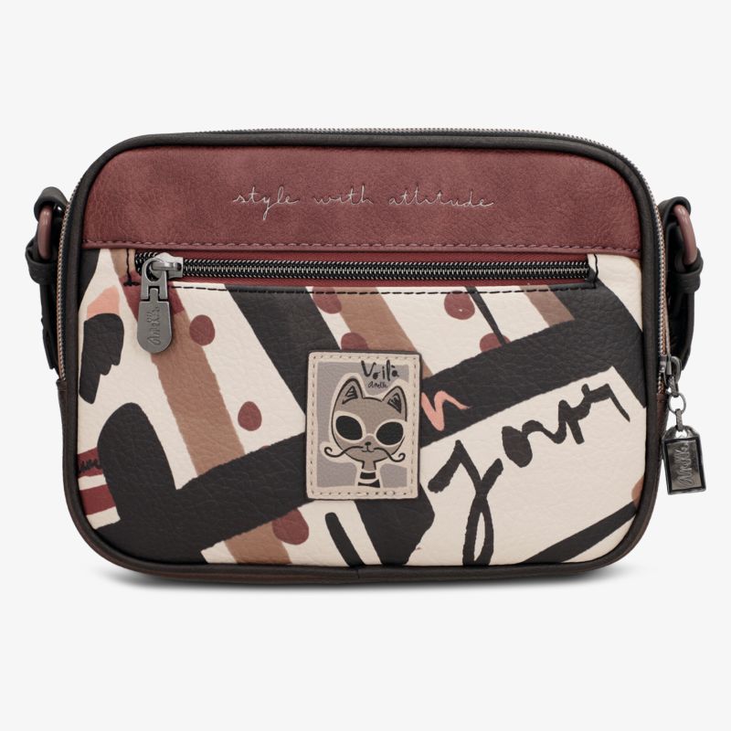 Kompakte Umhängetasche mit modernem abstraktem Muster und robustem Reißverschluss vorne