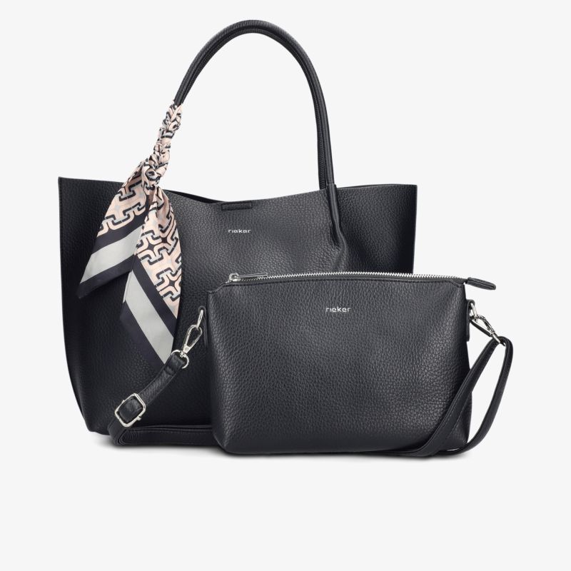 Zwei-teilige schwarze Tasche mit stabilem Henkel und elegantem Design, perfekt für den Alltag oder Büro