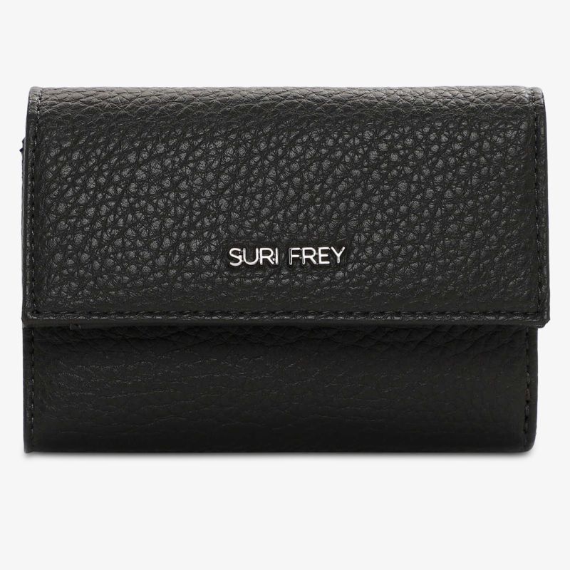 Kompakte schwarze Brieftasche mit elegantem Design und hochwertiger Lederoptik.