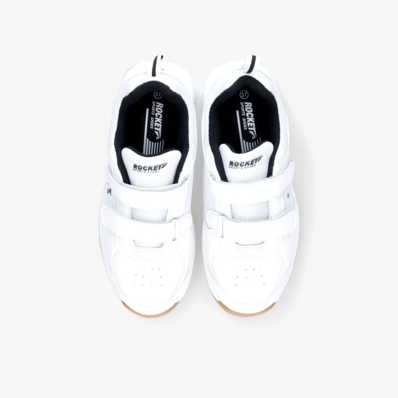 Weiße Sneaker mit Velcro-Verschluss, ideal für Komfort und Stil, atmungsaktiv und rutschfeste Sohle.