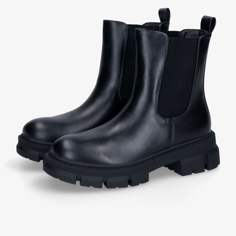 Schwarzes Paar robuster Chelsea Boots mit elastischen Einsätzen und rutschfester Sohle für hohen Tragekomfort