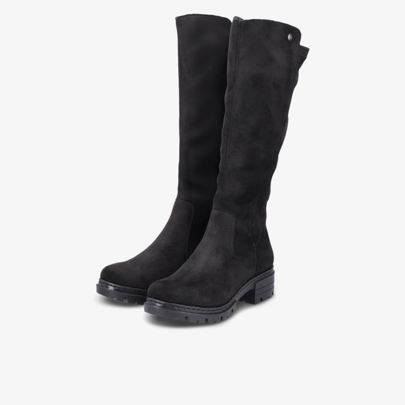 Schwarze hohe Stiefel mit robustem Blockabsatz und elegantem Design, ideal für stilvollen Komfort