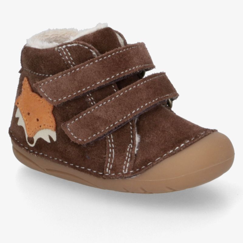 Bequemer brauner Kinderschuh mit praktischem Klettverschluss und weicher, flexibler Sohle für optimalen Halt