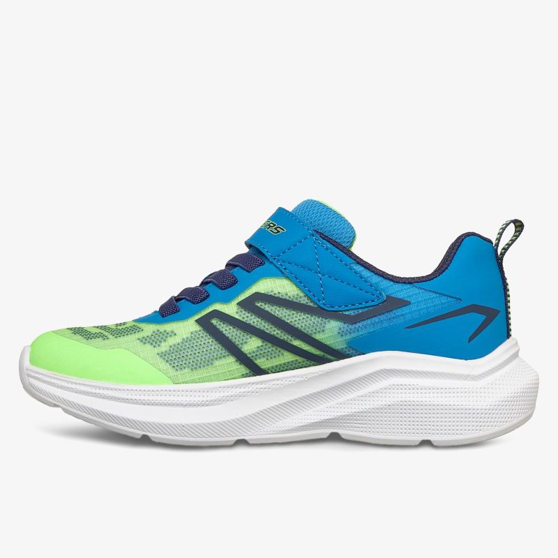 Leichter und atmungsaktiver Sportschuh in Blau und Grün mit robuster Sohle.