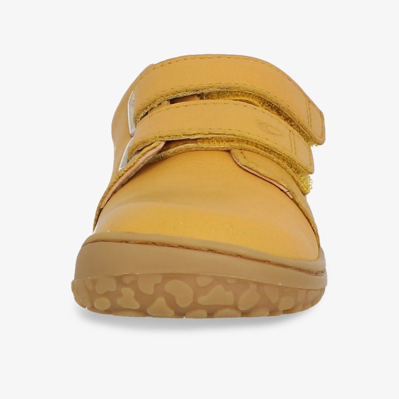 Bequemer gelber Schuh mit zwei verstellbaren Klettverschlüssen und robuster rutschfester Sohle